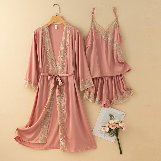 Пижамный комплект, одежда для отдыха, кружевной свадебный банный халат, шорты, костюм, сексуальная женская одежда для сна, летние атласные пижамы, домашняя одежда