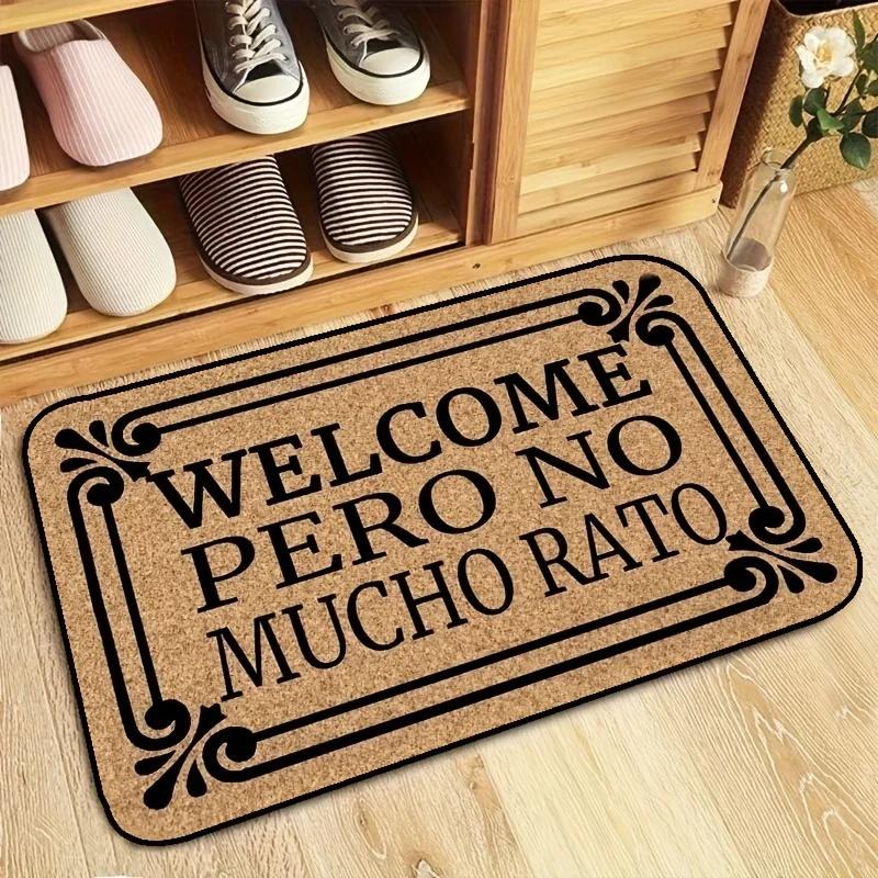 VIKAMA Vintage Spanish Welcome Coir Rug, Funny Text Anti slip Entryway Mat For Front Door Home Decoration