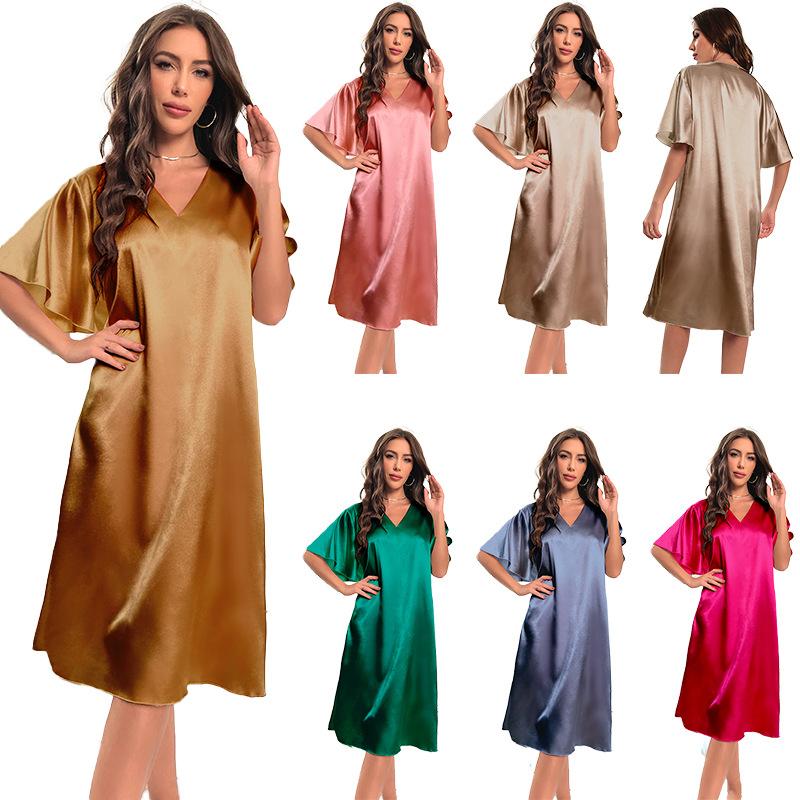 Women's Plus Size Ice Silk Summer Cool Thin Home Wear Long Pajamas