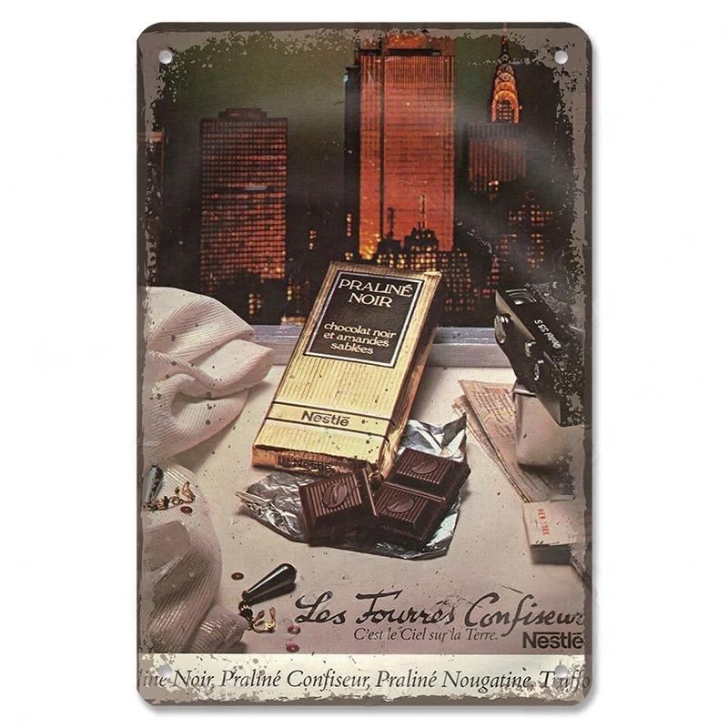 Vintage Candy Chocolate Metal Plates Cream Milk Chocolate Poster Metal Plaque Tin Sign For Kitchen Cafe Dining Room Wall Decor