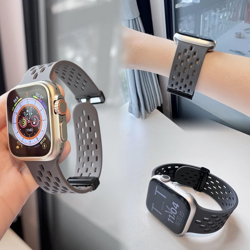 Силиконовый ремешок для часов Apple Watch - спортивный ремешок для часов с дышащей магнитной складной пряжкой для iWatch Ultra/9/8/7/6/5/4/3/2/1/2022 49 мм 45 мм 44 мм