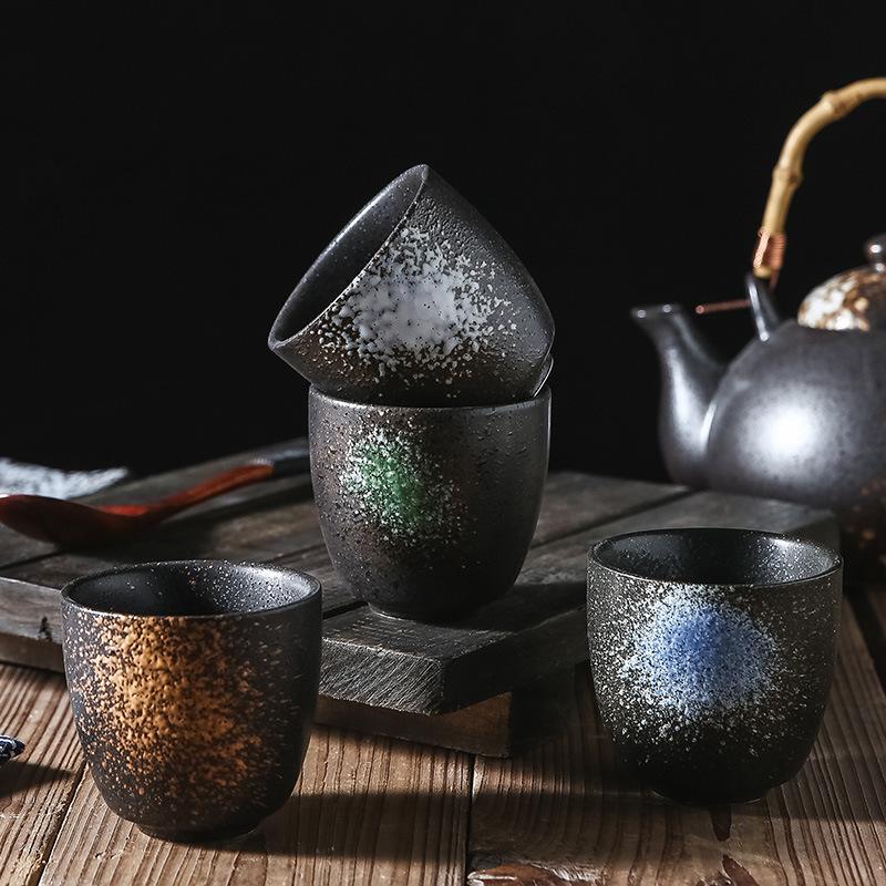 Coffee Cup Japanese Tea Cup Retro Coarse Pottery Cup Hand-Painted Ceramic Water Cup Matcha Cup Terracotta Small Cup