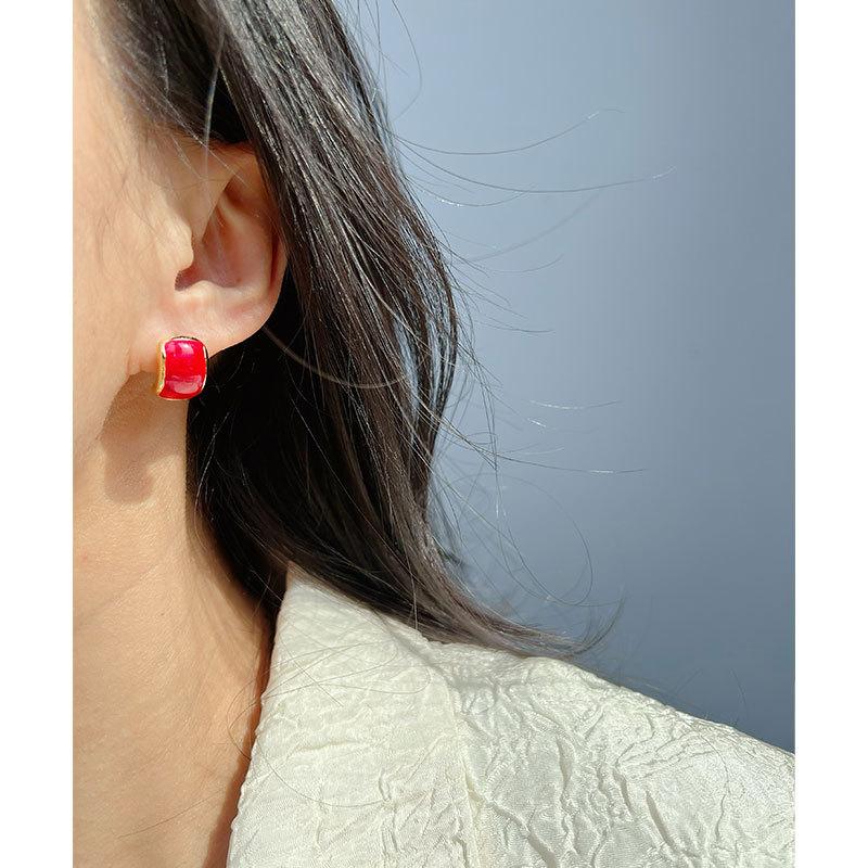 Новый год начинается хорошо, универсальные классические маленькие серьги с каплевидной глазурью, высококачественные перламутровые красные изогнутые серьги-иглы из серебра 925 пробы 613