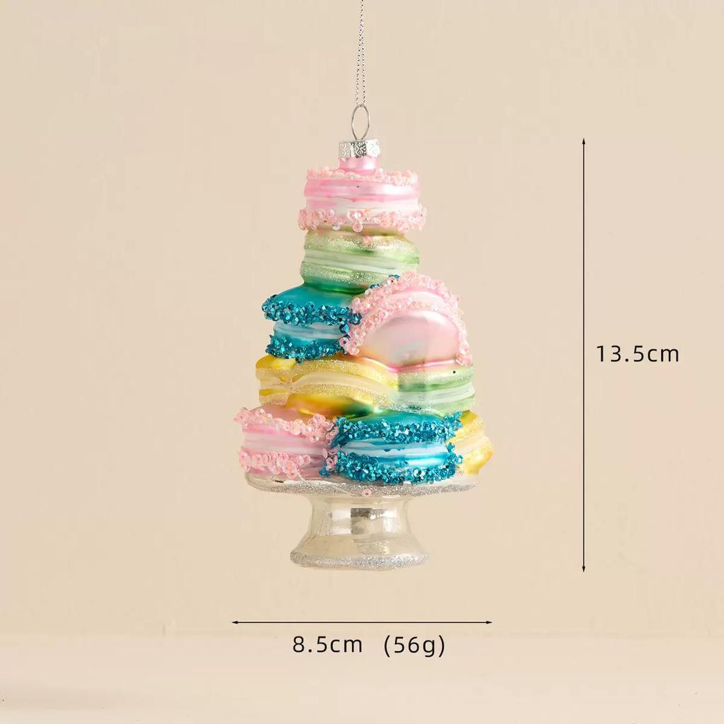 Стеклянные елочные украшения Милый розовый пирожный макарон Сладкий десерт Подвесные шары для елки Праздничная вечеринка Домашний декор
