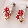 Red Enamel Flower Design Drop Earrings for Women Personality Zircon Jewelry