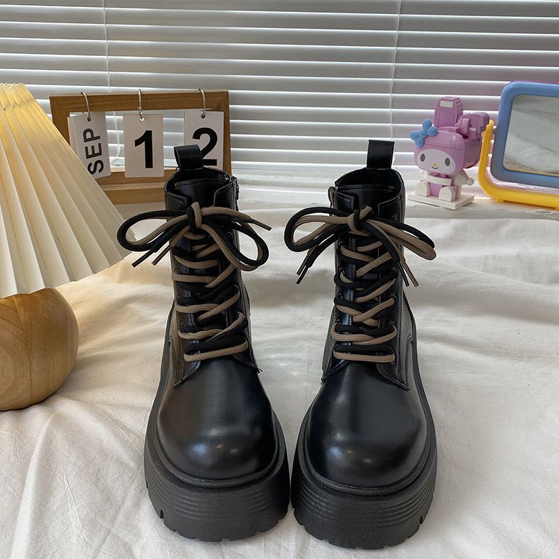 Короткие сапоги на толстой подошве в британском стиле, осень 2024 г., новые, ретро, универсальные, нескользящие, женские короткие сапоги, Zapatos De Mujer