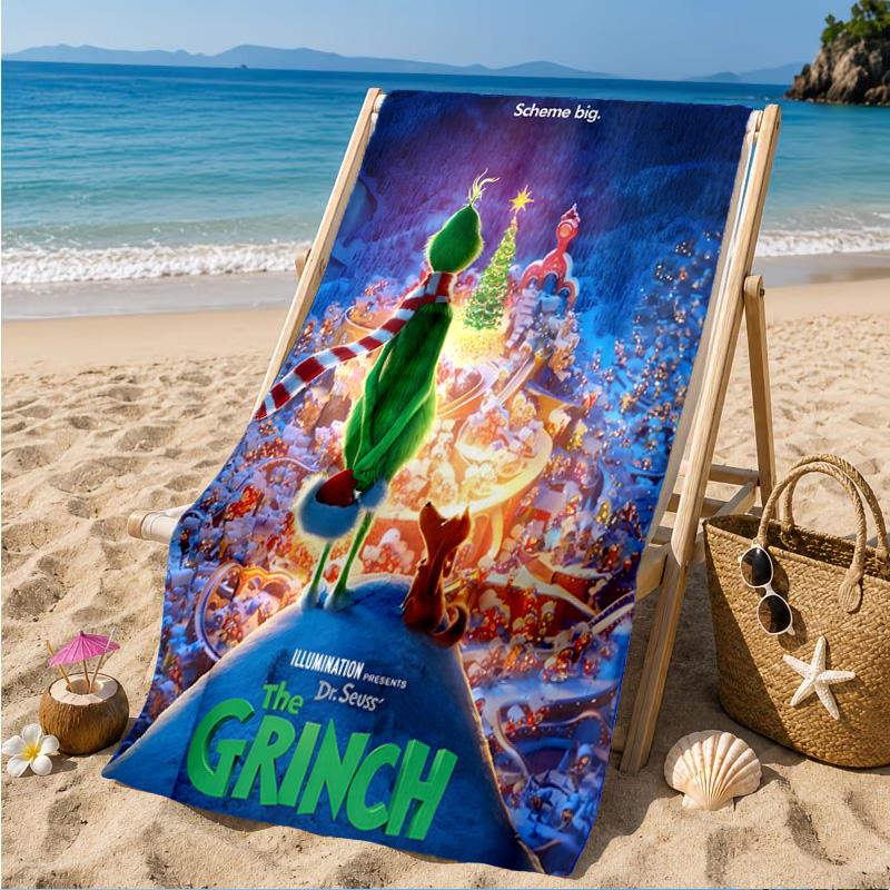 Grin-ch's Festive Adventure Beach Towel, Microfiber Beach Towel, Perfect For Pool, Beach, Travel, Home Decor Beach Party Fan gifts