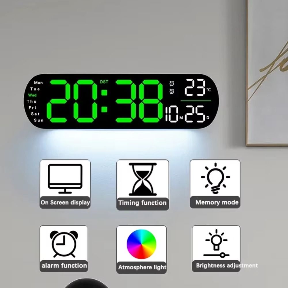 Humidity Display LED Digital Wall Clock Temperature Display Wall-mounted Clock Home Decor