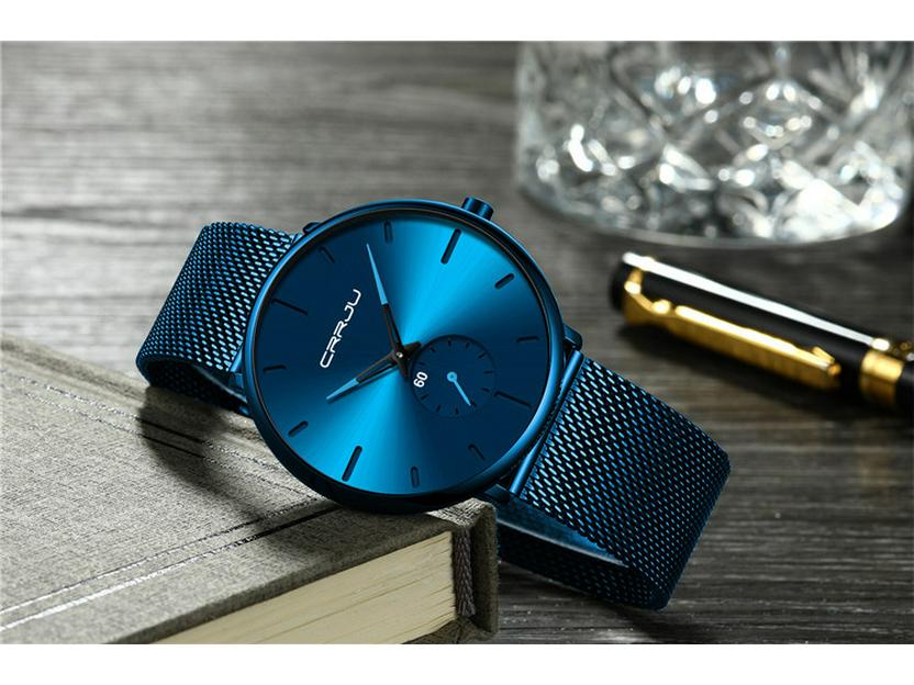 Мужские повседневные стильные часы CRRJU 2150 с синим ремешком