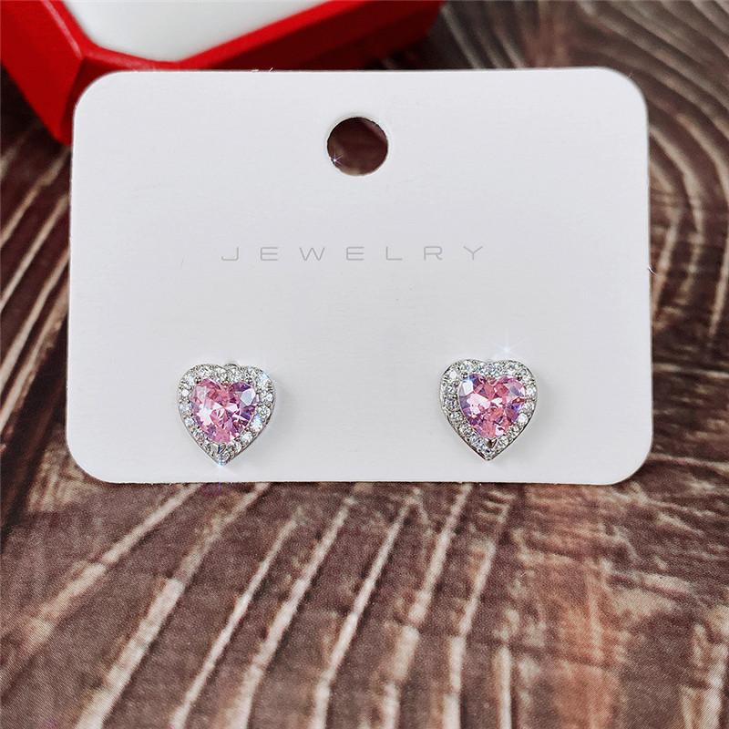 Huitan Серьги-пусеты в форме сердца с розовым кристаллом CZ для женщин, романтические аксессуары для ушей, серьги с любовью, изящный подарок на день рождения, модный циркон
