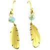 [P7763] - Дизайнерские серьги из стали золотисто-зеленого цвета «Бохо» (индийские перья) - 19х4 мм.