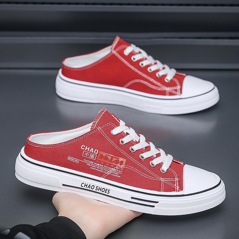 2025 Autumn New Breathable Half-drag Men's Shoes Hong Kong Trendy Canvas Shoes Bag Head Drag Casual Shoes Student Slippers