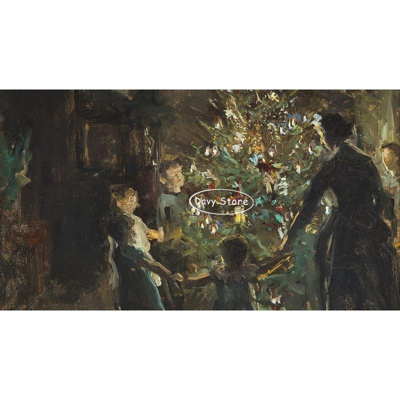 Vintage Christmas Tree Winter Snow Landscape Posters Prints Canvas Painting Holiday Xmas Wall Art Picture for Room Home Decor