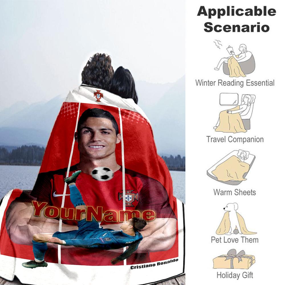 Cristiano Ronaldo 17 Personalized Text Blanket Lightweight Personalized Blanket Ultra-Soft Versatile for Chair Nap Couch Sofa All-Season Use