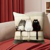 Cute Three Fluffy Cats Pillow Cover Cartoon Print Cushion Case Cat Lover Cozy Home Decor Gift