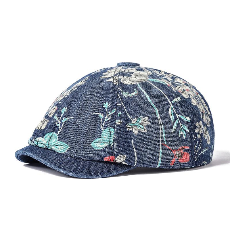 Denim Octagonal Hat Women's Print Newsboy Cap Girl Denim Cap Forward Hat Painters Hats
