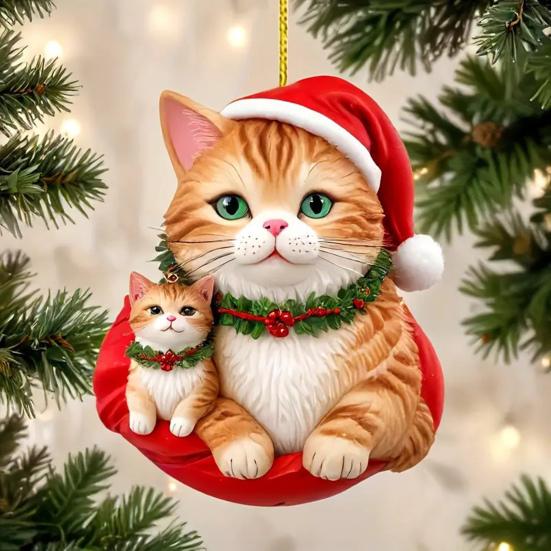 Yousheng Рождественский кулон 2D акриловый кот в рождественской шапке шарм подвеска для автомобиля украшение для создания праздничной атмосферы