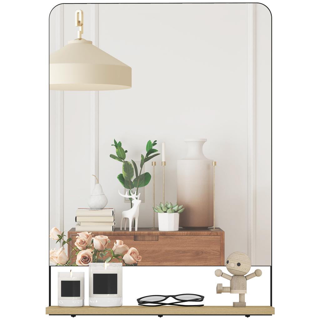 Wall Mirror With Wood Shelf Black