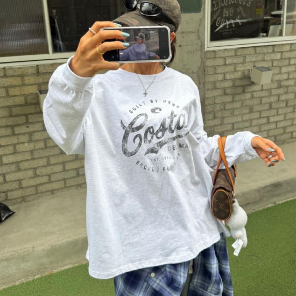 New ArrivalS Open Run Women S Vintage Print Hip Cover overSized Fall Long Sleeve