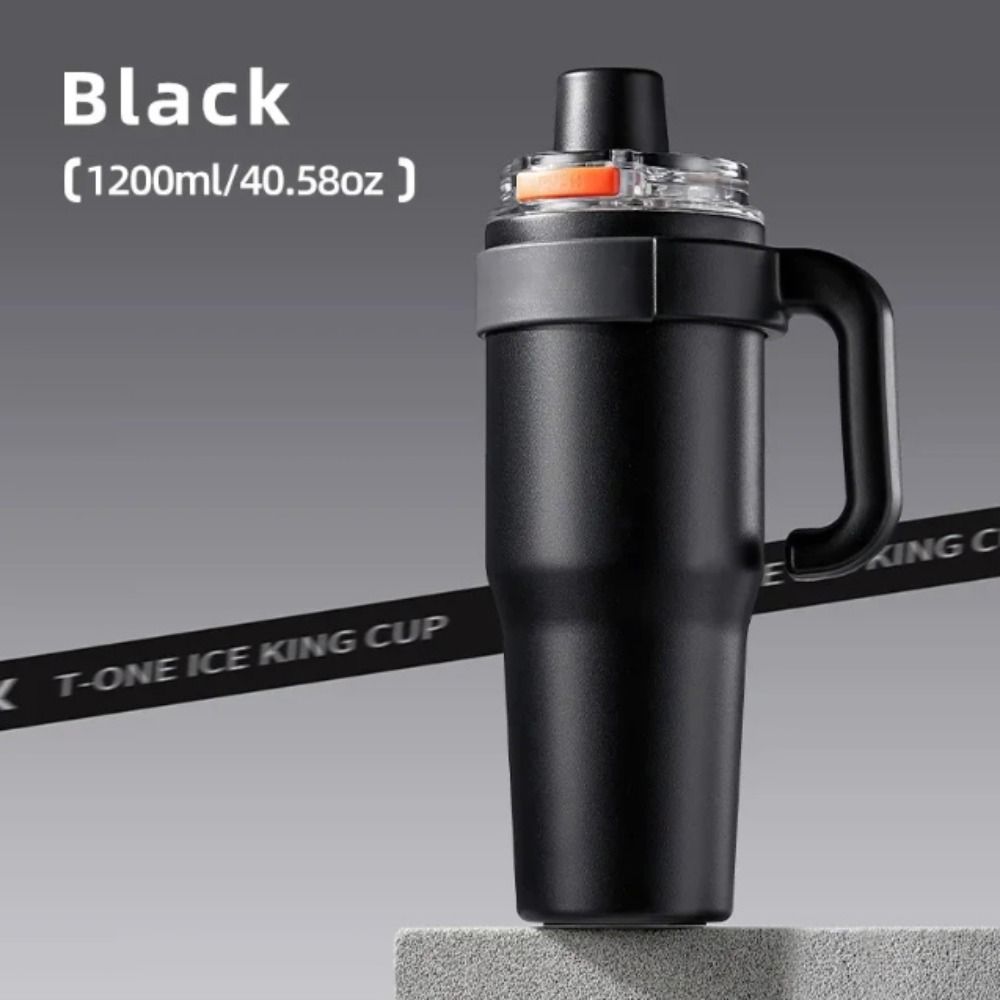 Handle Large Capacity Thermos Cup Ceramic Liner Leak Proof Travel Mug Double Walled Straw Insulated Tumbler Desktop