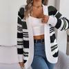 Женский осенне-зимний повседневный свитер в контрастную полоску с карманом и длинным рукавом, кардиган, пальто