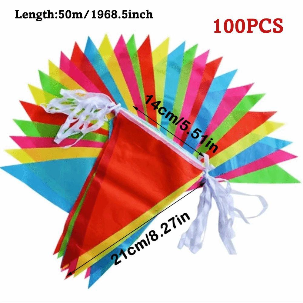 100Pcs Dacron Bunting Banner Triangle Shape Flag Garland New Pennant Banner Festival Decorations