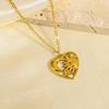 Stainless Steel Hollow Heart Pendant Necklace for Women Fashion Gold Color Sun Moon Clavicle Chain Necklace Party Jewelry Gifts