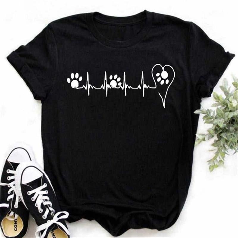 Fashion Christmas Paws Print Black T Shirt Harajuku Women Fashion Short Sleeve T-shirt Suitable All Seasons Tshirt Tops