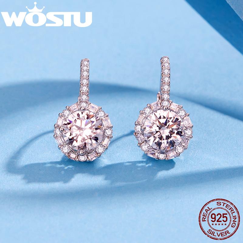 WOSTU Роскошные Серебряные Серьги-Кольца 925 Пробы Стерлинговое Серебро Фианит Модные Современные Женские Серьги Украшения Свадебный Подарок CQE508