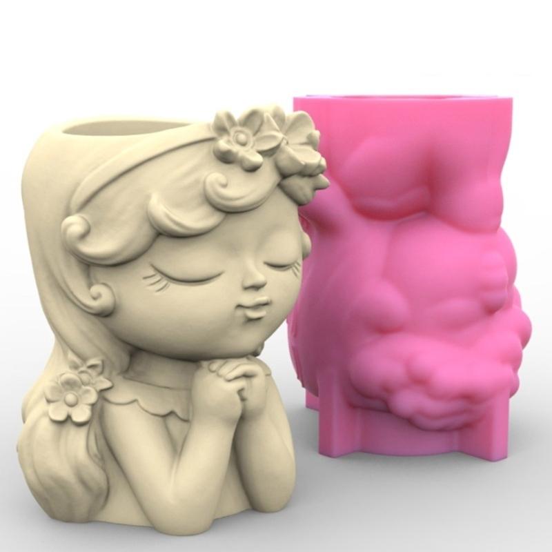 Prayer Girl Flower Silicone Mold Concrete Candlestick Resin Mould Succulent Planter Molds Craft Home Decorations