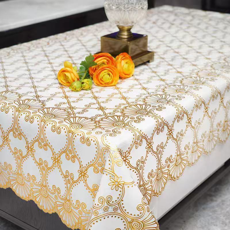 Водонепроницаемая скатерть, бытовая прямоугольная маслостойкая пластиковая скатерть из ПВХ, золотая бронзовая печать, чехол для стола, коврик для стола, подгузник