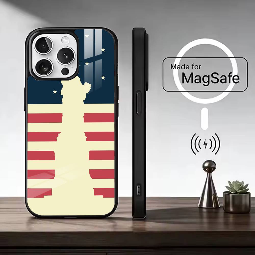 США A-Америка Флаг Чехол для телефона Для iPhone17,16,15,14,13,12,11 Plus,Pro Max, Новый Магнитный Беспроводной Заряд
