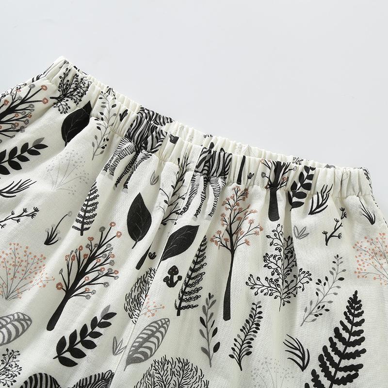 Простая двухслойная женская пижама из чистого хлопка с марлей, весна/осень, тонкая, с длинными рукавами, свободная домашняя одежда, черная пижама с принтом «зебра и лес»