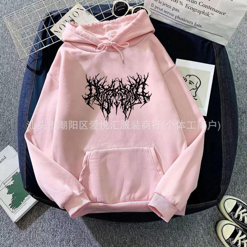 Oversized Gothic Hoodie Women Long Sleeve Loose Fit Streetwear Cotton Blend Pullover Sweatshirt