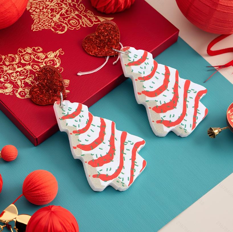 Christmas Cartoon Style Heart & Snowflake Earrings with Candy Cane Design