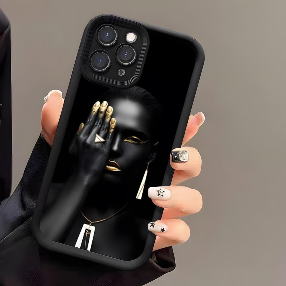 Черно-золотой женский масляный чехол для телефона для iPhone 17 Air 16 E 15 14 Plus 13 12 11 Pro Max Черный Глаз Неба Ступенчатый Защитный Чехол