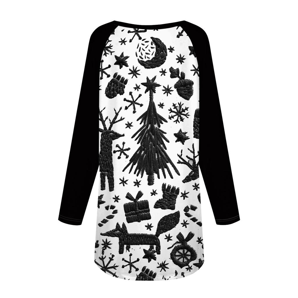 Женская повседневная футболка больших размеров с длинными рукавами и круглым вырезом с рождественским принтом, топ, пуловер