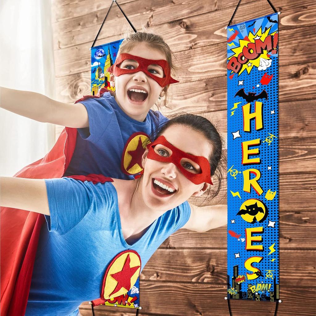 Chinco Store Hero Decorations Backdrop Porch Sign Banners Welcome Hanging Decoration for Super Fun Hero Party Wall Adornment Classroom Door Sign