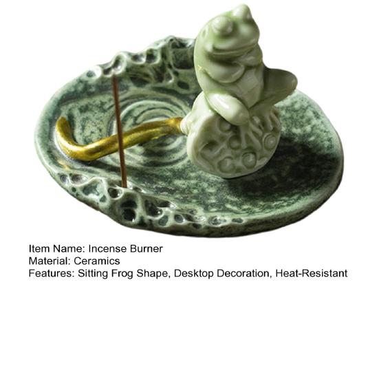 Meditation Frog Incense Stick Holder Ceramics Lotus Leaf Sitting Frog