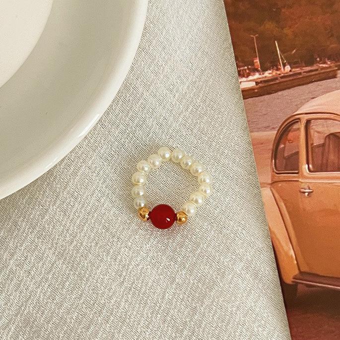 Кольцо с жемчугом, эластичное, женское, литературное, для ношения в несколько рядов, на указательный палец, высококачественное, ручной работы, ювелирное изделие