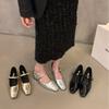 Coarse Heel Silver Mary Jane Single Shoes Women's Shoes 2025 New Spring and Autumn Square Head French Spring with Skirt Evening Shoes