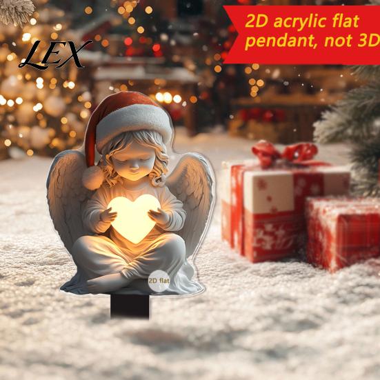 Decorative Lawn Inserts for Christmas Angel Garden Stake, Acrylic Snowy Cottage Yard Sign, 2D Flat Stakes Santa Snowman Ornament Outdoor Pathway