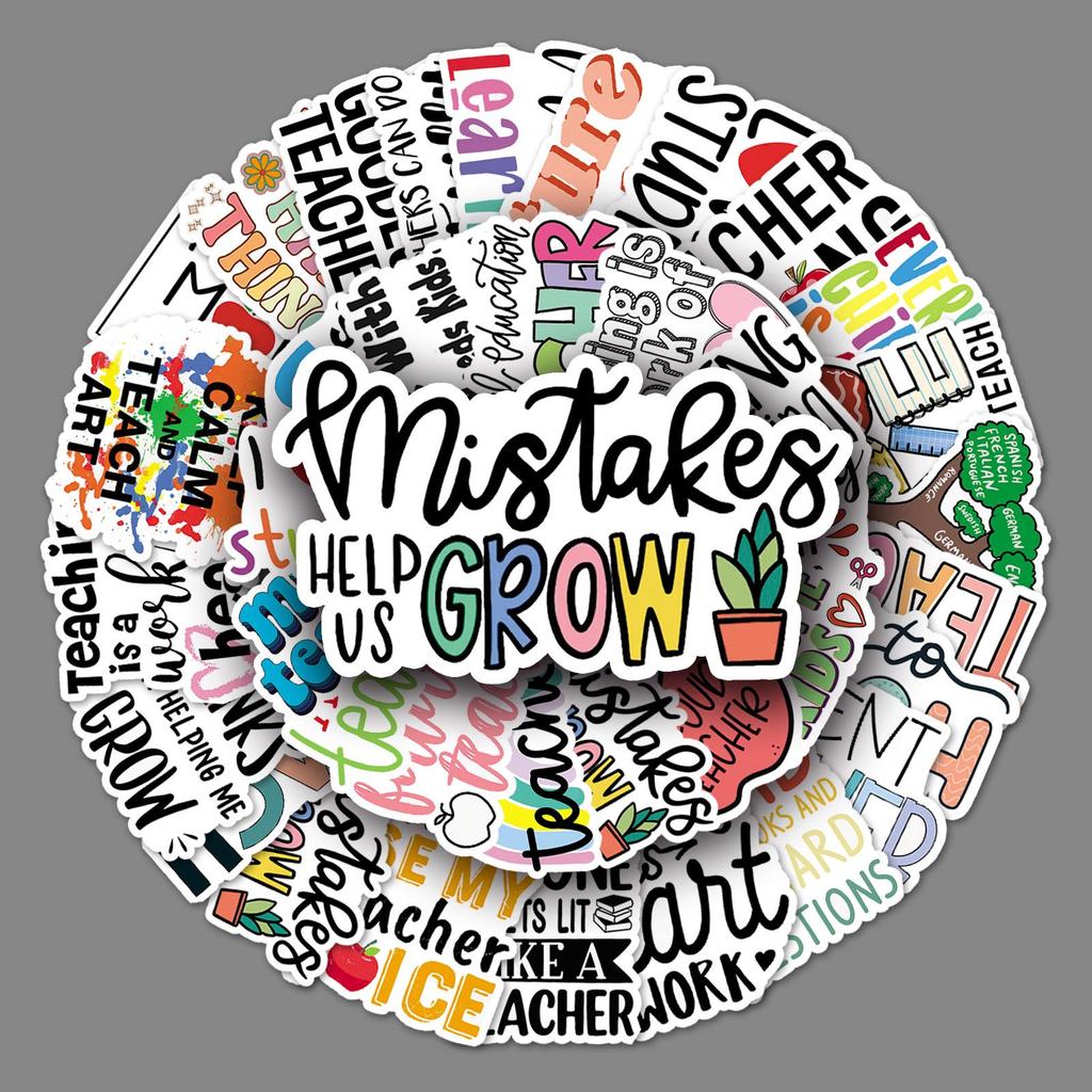 50 персонализированных вдохновляющих наклеек-граффити для учителей: Водонепроницаемый английский декор для гитары, чехла для телефона, чемодана