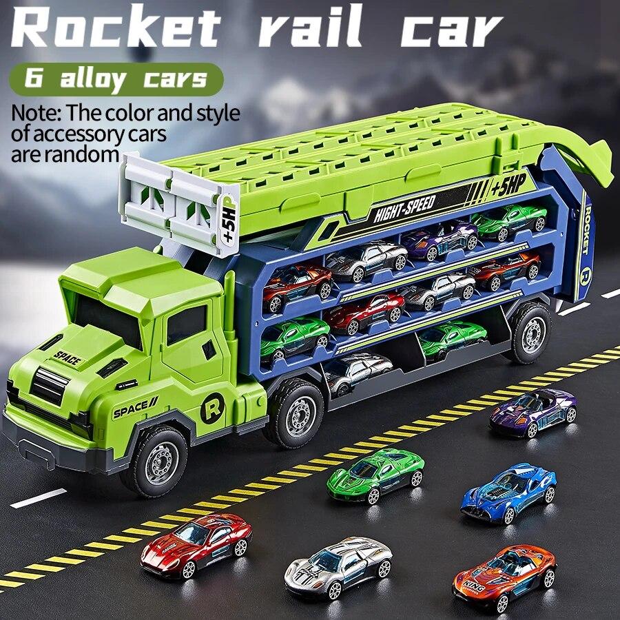 Coaster Racetrack Car-Rocket Lift Transformed Racing Car Combination Large Car Transporter Truck Folding Track Vehicle Kids Gift
