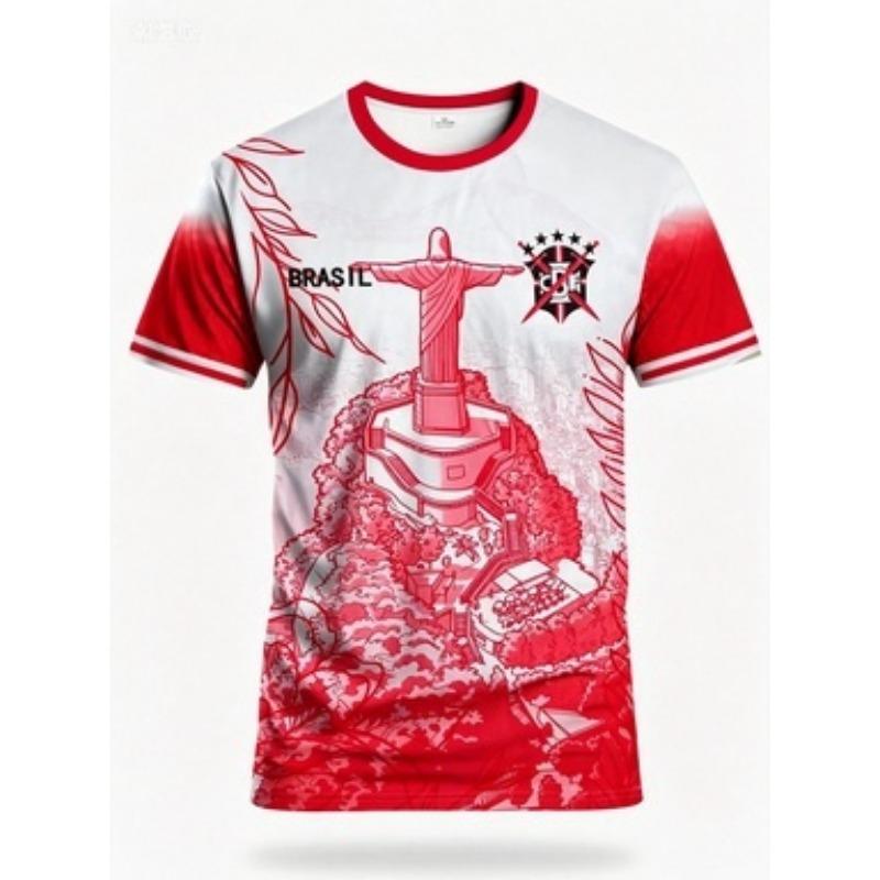 Brazil Style Jesus Statue Pattern Short-sleeve T-shirt Casual Round Neck Unisex Daily Fashion Summer Top