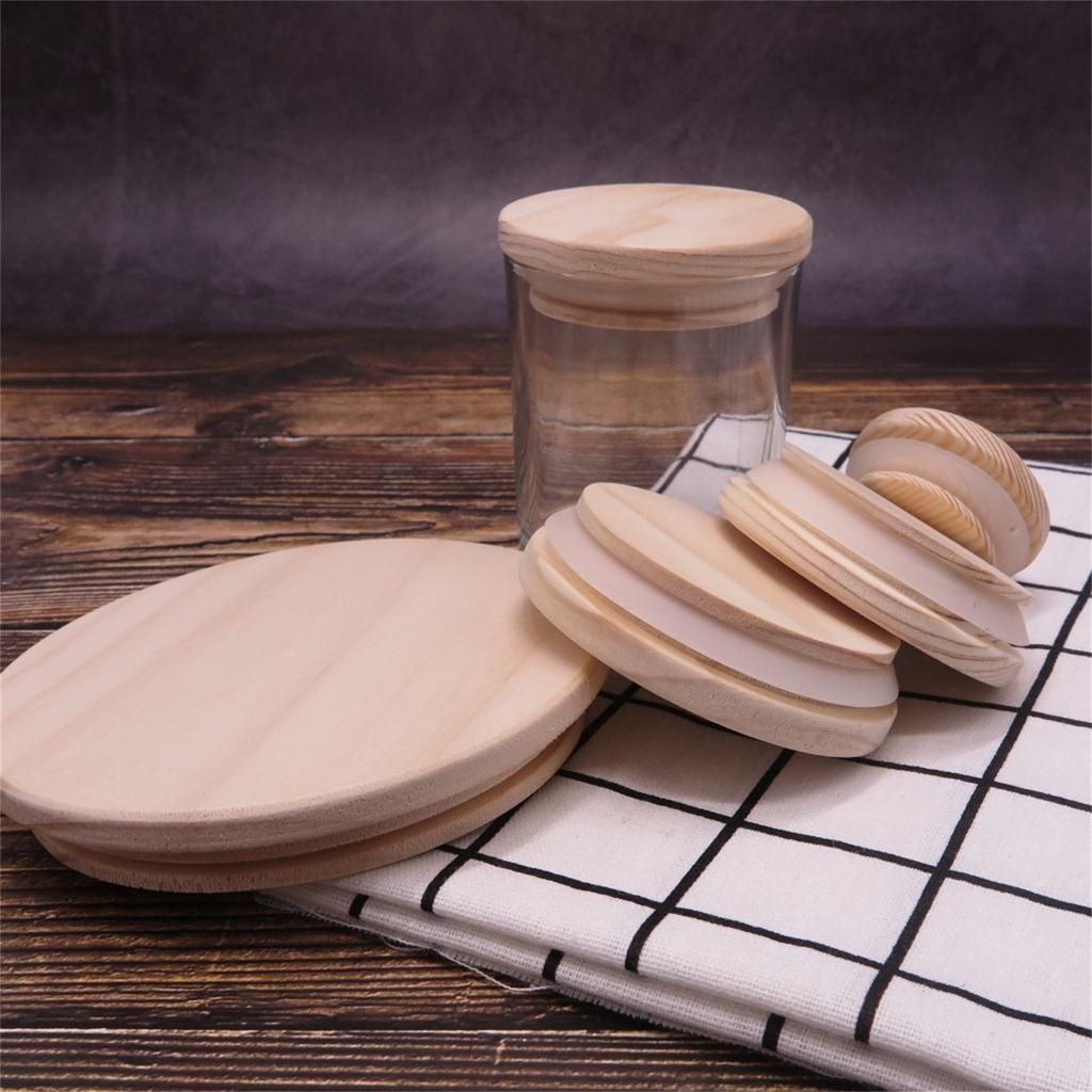 Candle Cup Glass Bottle Wooden Cover Solid Wood Cover Wooden Storage Bottle Ceramic Jar Wooden Cover