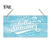 Summer Theme Door Hanger Wood Sign for Front Door, Tropical Beach Hanging Welcome Coastal Wall Art Sign, Rustic Wooden Home Porch Decor Decoration