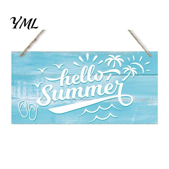 Summer Theme Door Hanger Wood Sign for Front Door, Tropical Beach Hanging Welcome Coastal Wall Art Sign, Rustic Wooden Home Porch Decor Decoration