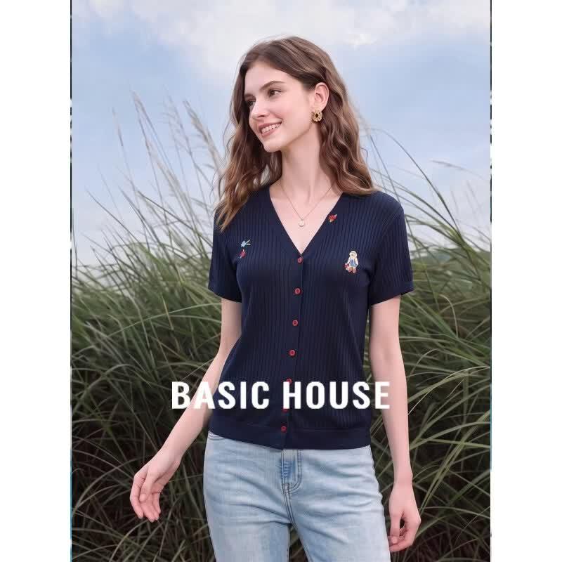 Базовый женский вязаный кардиган Basic House с коротким рукавом из тенсела