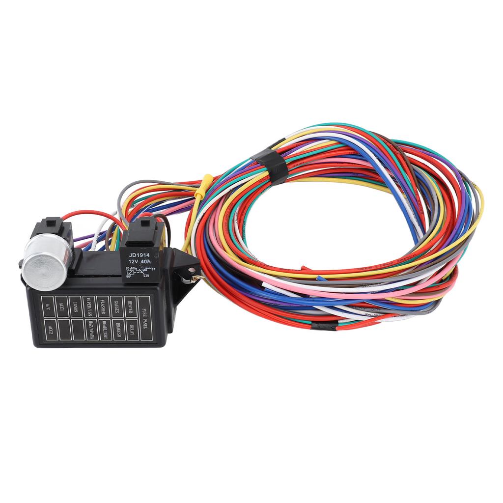 12 Circuit Wiring Harness Set Heat Resistant Fuse Panel Heater Relay Wire Harness for Rat Rods